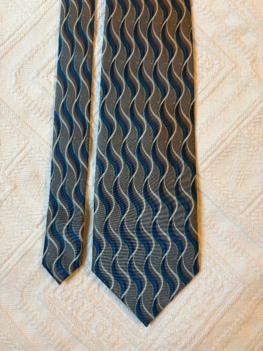 Vintage Stanley Blacker Silk Tie Blue Grey Abstract Wave